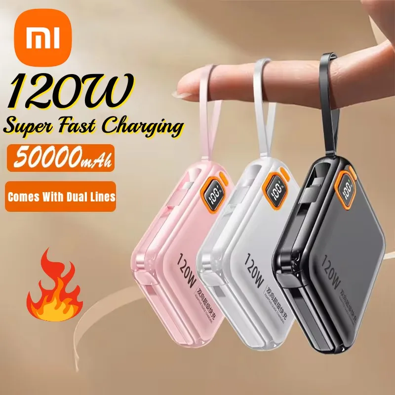 Xiaomi 50000mAh 120W Power Bank Portable High Capacity Cable Two-way Super Fast Charging Mini Powerbank For iPhone Samsung New