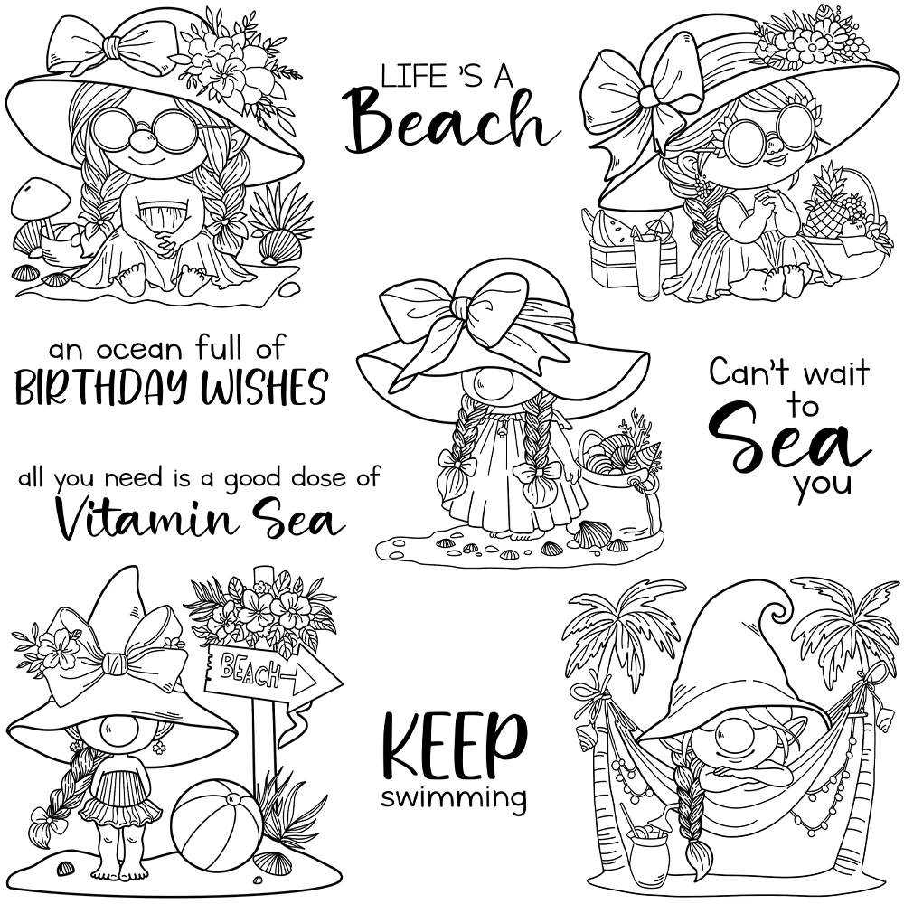 Mangocraft Summer Gnome Girls Cutting Dies Clear Stamp DIY Scrapbooking Supplies Metal Dies Silicone Stamp Cards Albumy Decor