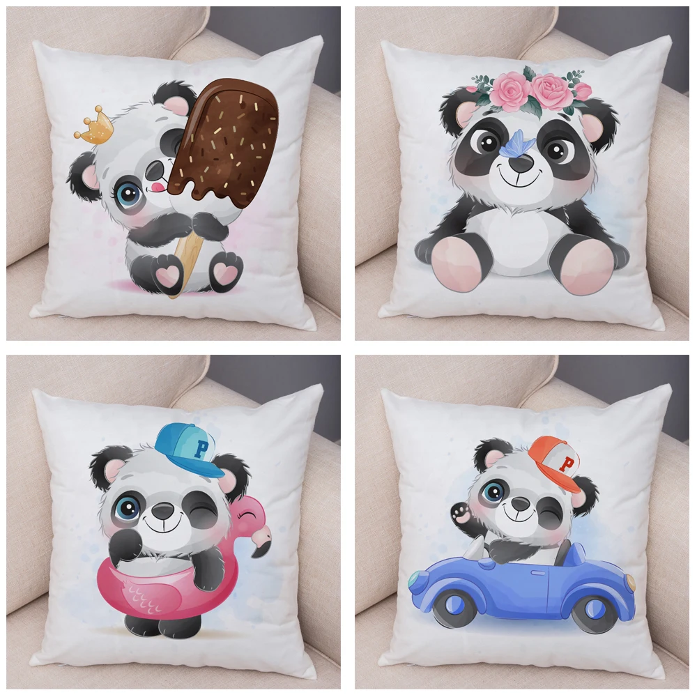 Children\'s Room Sofa Home Car Decoration Cute Animal Pillowcase Cartoon Chinese Panda Soft Plush Cushion Cover