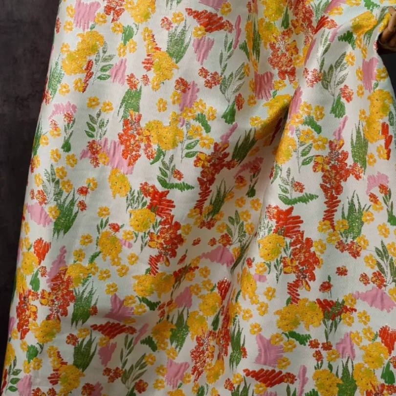 برتقالي أصفر ثلاثية الأبعاد تنقش الأزهار الجاكار خندق معطف النسيج النمط الأوروبي عالية الكثافة موضة القماش بلا أكمام فستان جاكيتات #5