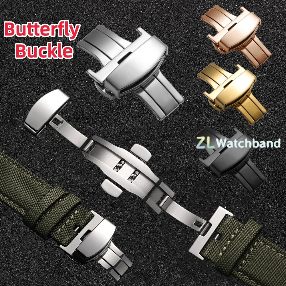 Butterfly Deployment Buckle Double Click Stainless Steel Clasp Strap Watch Band 10/12/14/16/18/20/22mm Clasp Watchband Accessory