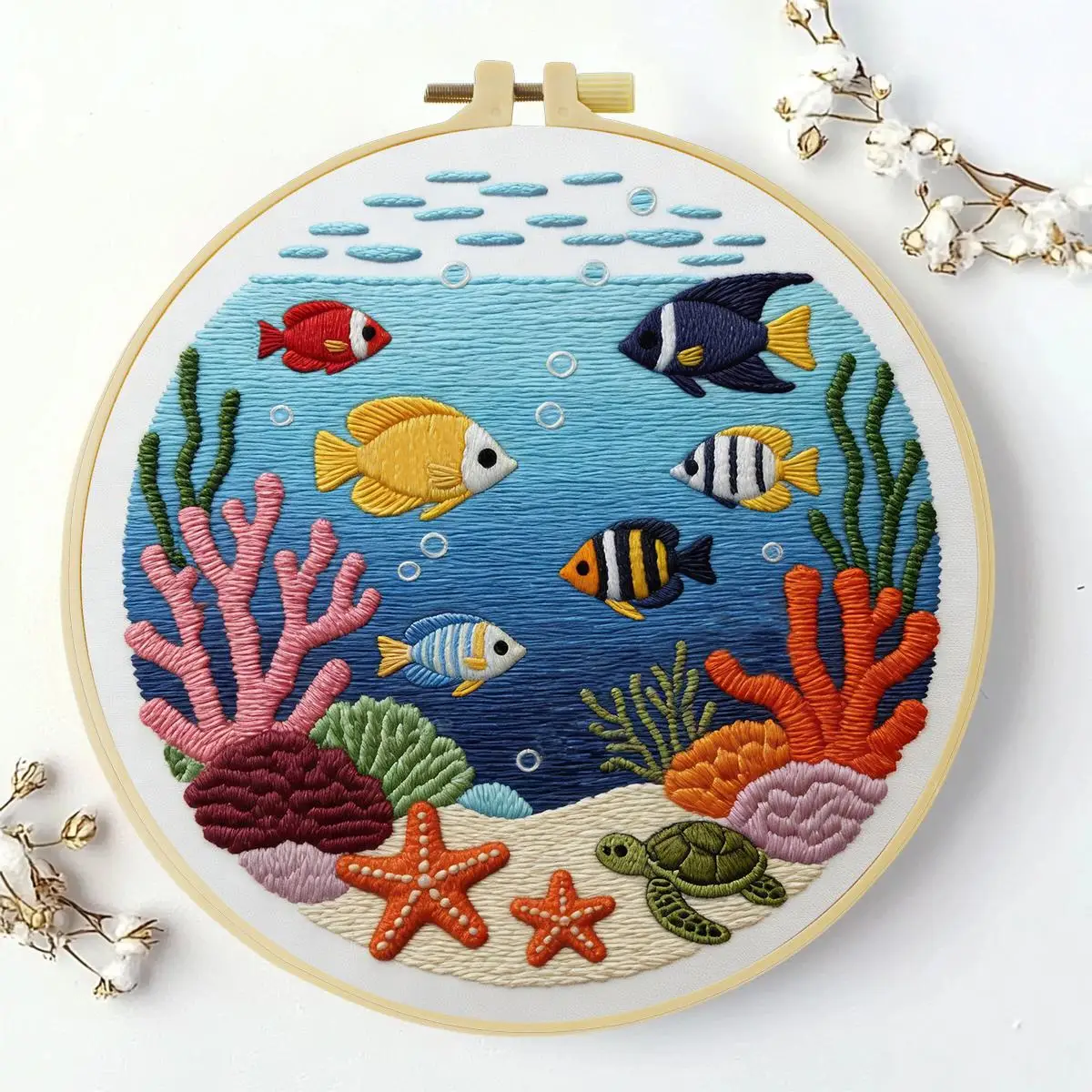 1 Stück 20X20CM/15X15CM 7,87/6,3 Zoll Ozean-Stickerei-Starter-Kit DIY-Kit DIY-Stickerei-Set Handarbeiten Malerei Nadelkunst – Detail 2
