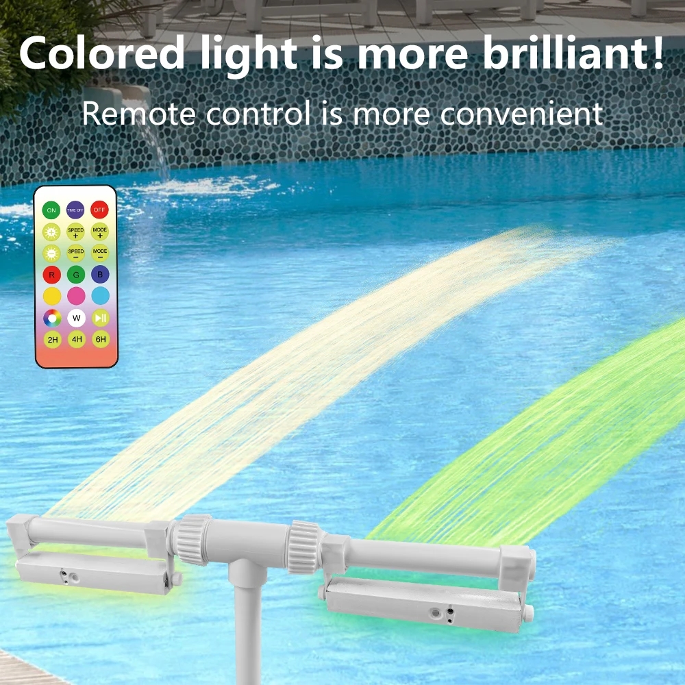 

Фонтан для бассейна с подсветкой для подземных и надземных бассейнов, регулируемый разбрызгиватель с двойным распылением, водопад с 16-цветным светодиодом