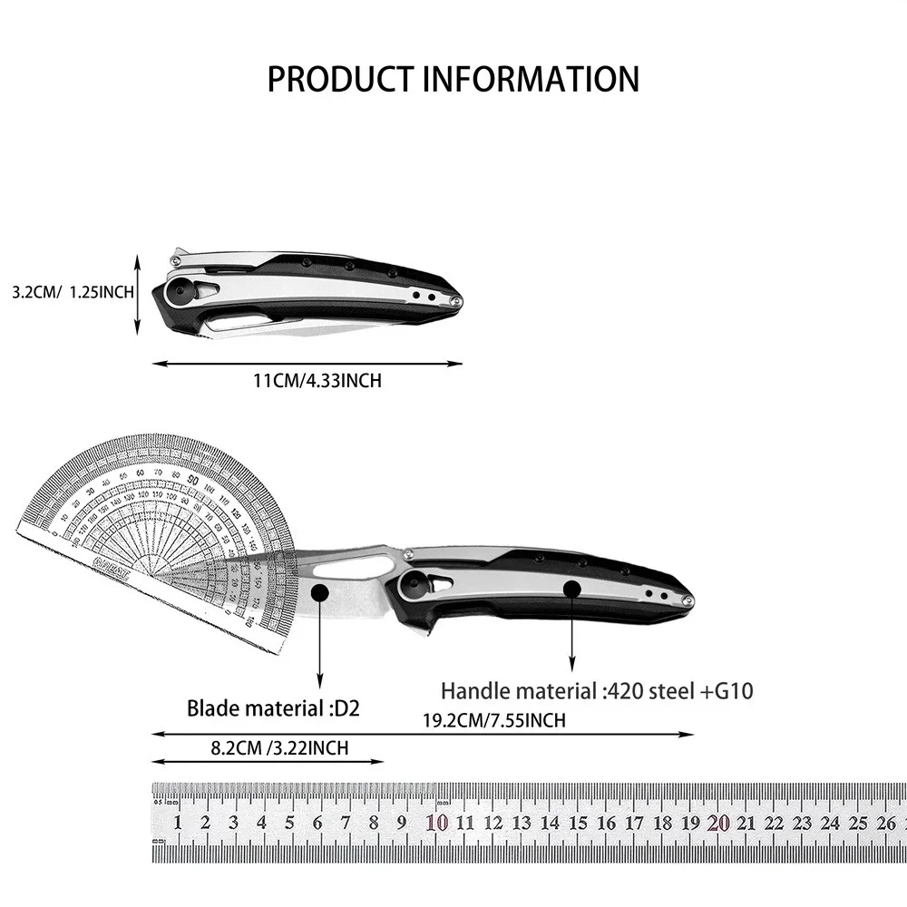 سكين محمول 0990 EDC قابل للطي مع شفرة فولاذية D2، مقبض G10 أداة تكتيكية للتخييم في الهواء الطلق لسكاكين الجيب للرجال