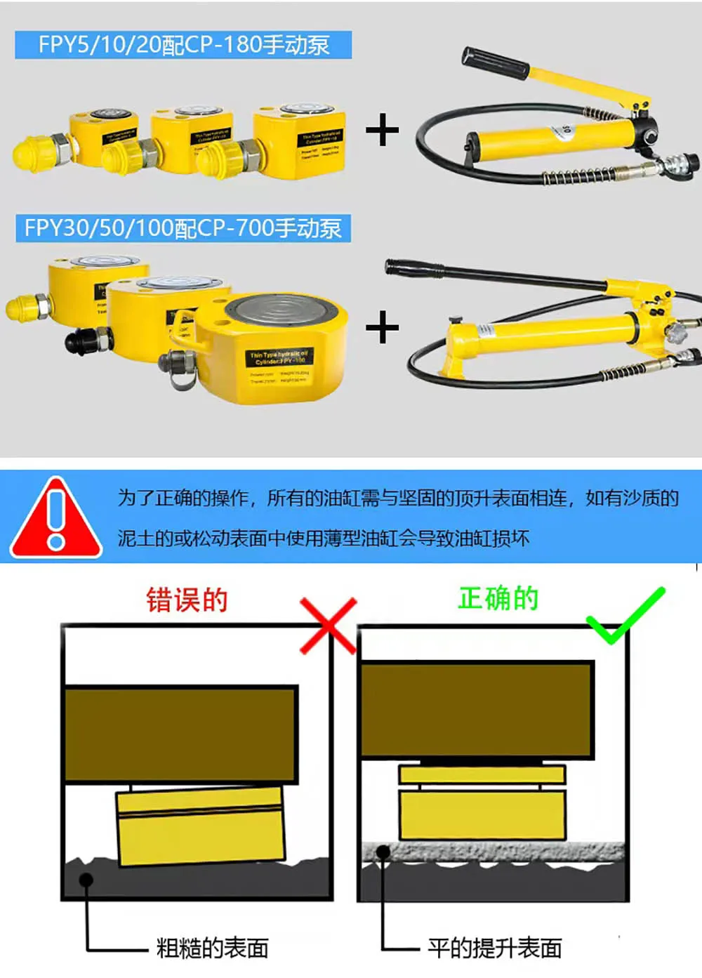 ロングタイプ油圧シリンダFCY-10150油圧ジャックCP-700油圧手動ポンプで、ストローク150ミリメートル、出力10トン