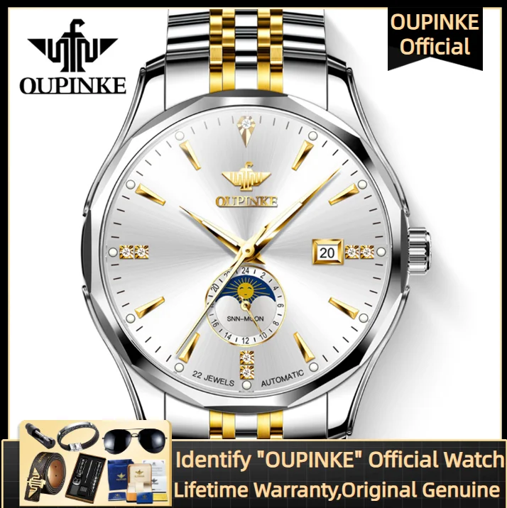 

OUPINKE Original Genuine Automatic Mechanical Watch High quality Band Deep Waterproof Luxury Wrist watch for Men 3275