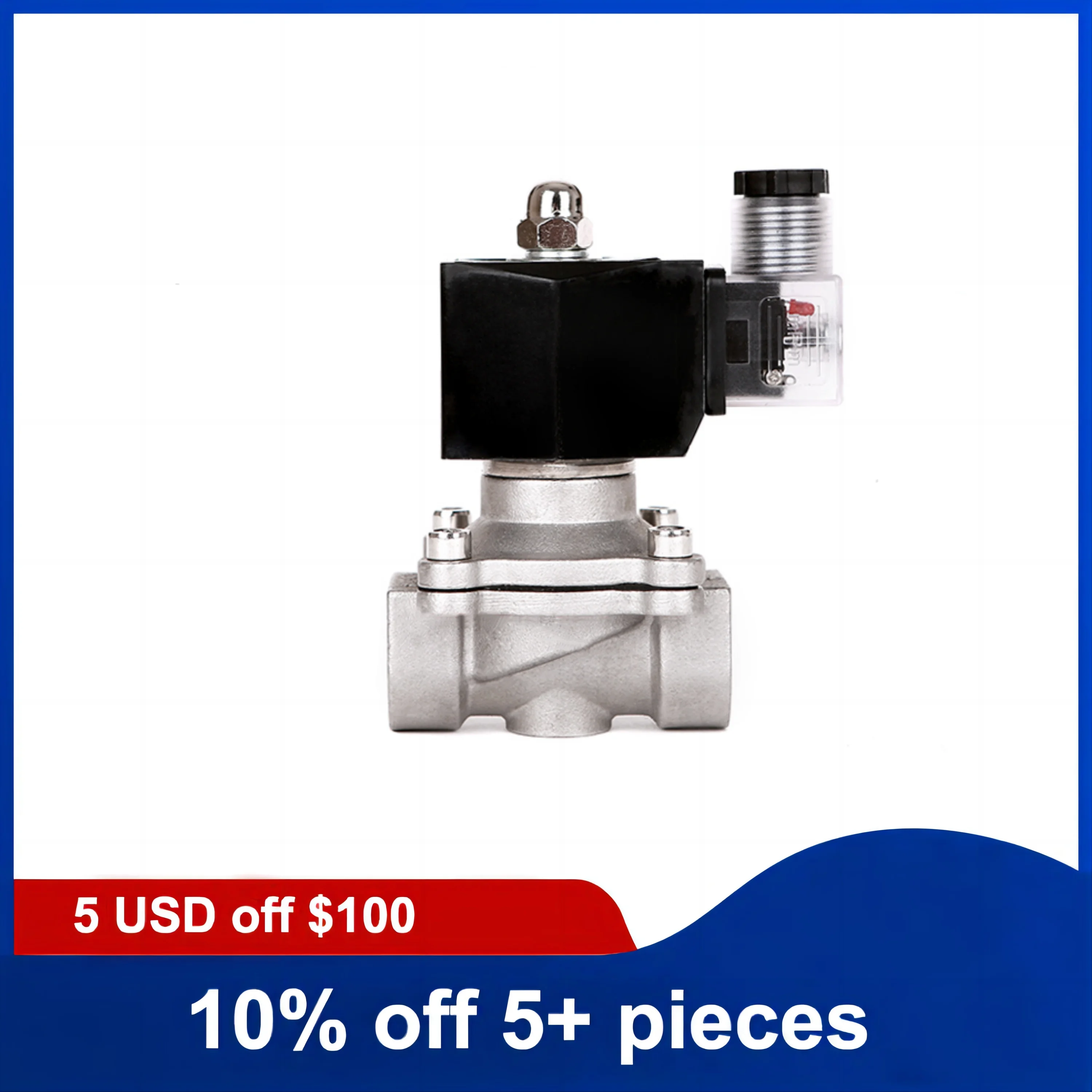 3/4'' Normally Closed Stainless Steel Solenoid Valve 220V 12V 24V Direct Acting Solenoid Valve With LED Light