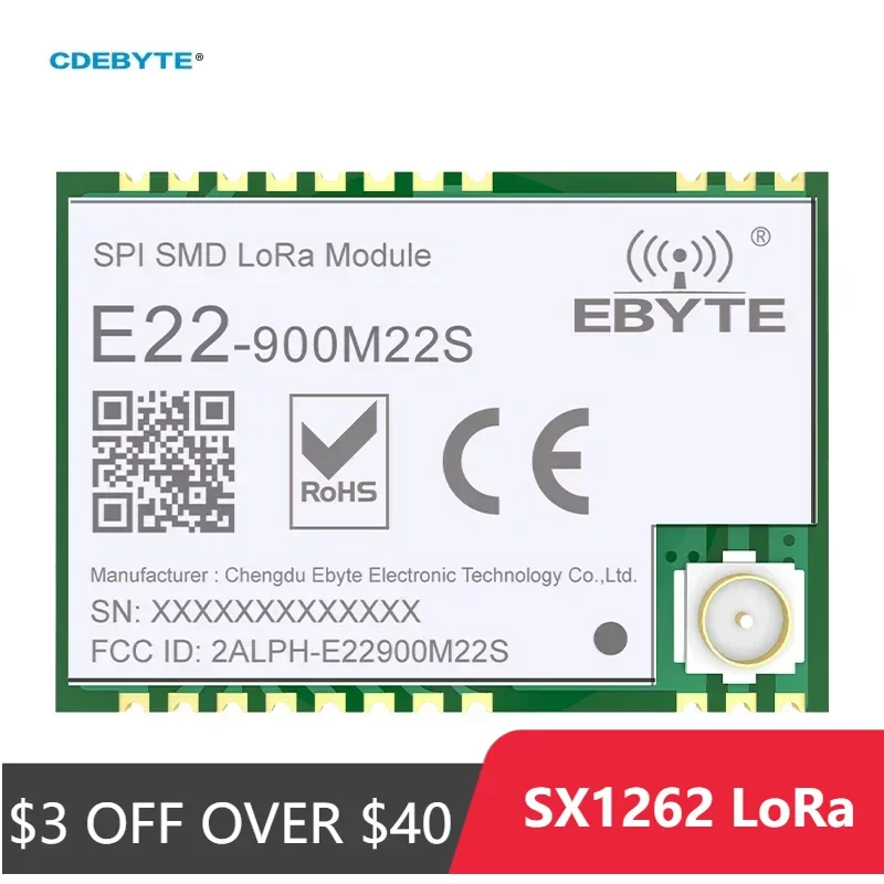 

SX1262 LoRa Wireless Maodule CDEBYTE E22-900M22S 22dBm 915MHz SMD 32M High-Precision TCXO RF Module for LDO DC-DC Power Supply