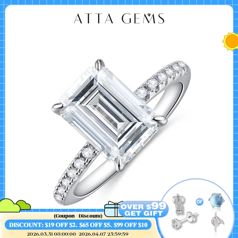 

ATTAGEMS Moissanite Rings Brilliant Cut 3.5CT 925 Sterling Silver Moissanite Pass Diamond Test for Women Weddig Elegant Rings