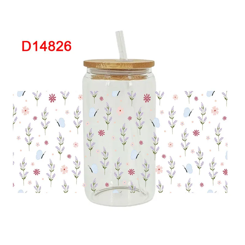 3D UV DTF Transfers Stickers 16oz Cup Wraps Plant Flower Printed For DIY Glass Ceramic Metal Leather Etc. D14826