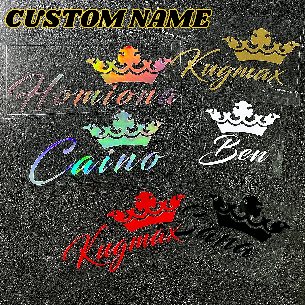 1PC Custom Crown Name Motorcycle Stickers Waterproof Handwritten Font DIY Car Window Cup Laptop Moto Fuel Tank Vinyl Decals