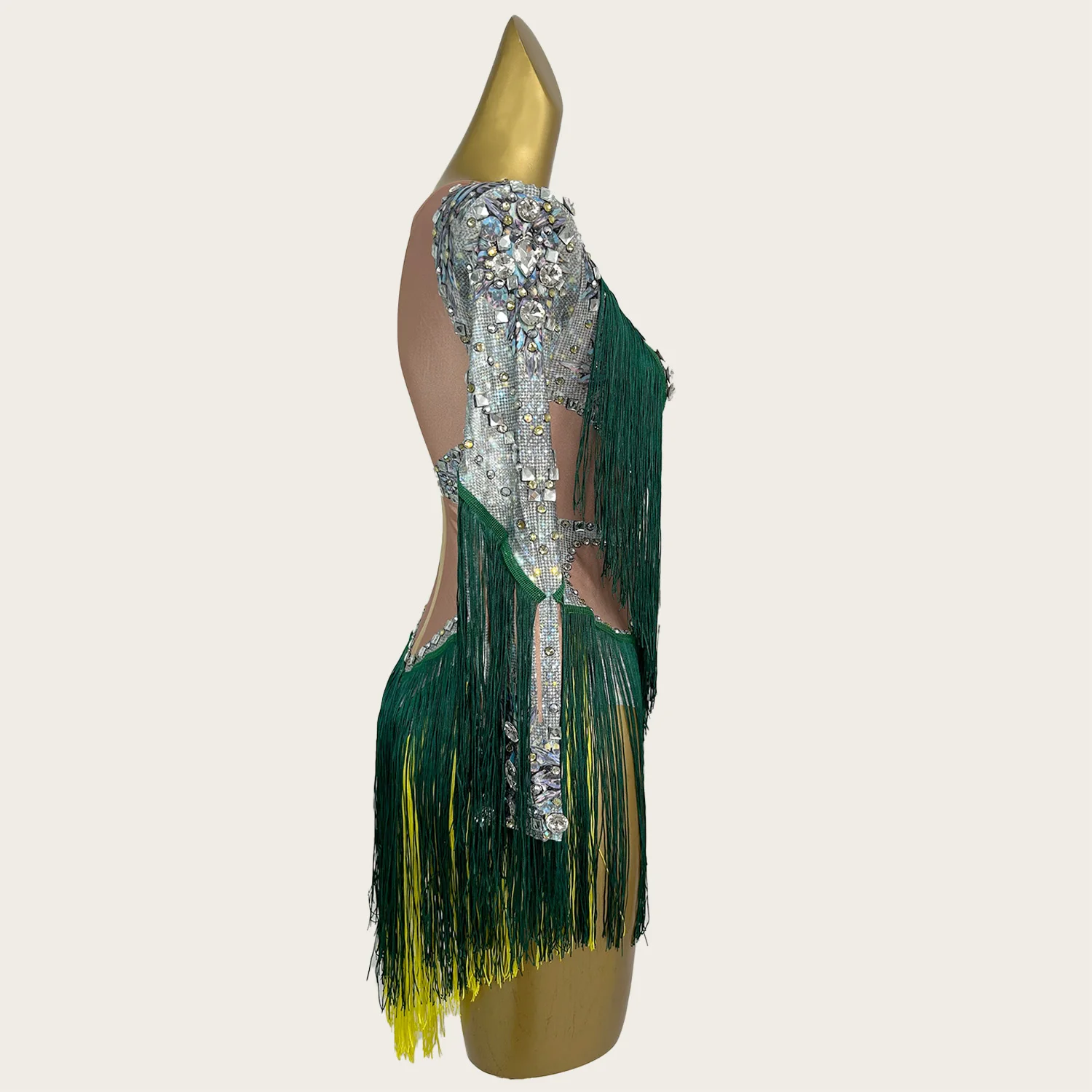 

Sparkly Rhinestone Green Spandex Elastic Bodysuit Show Drag Queen Performer Wear Club Party Outfit Long Sleeves Catsuit Ladingwu