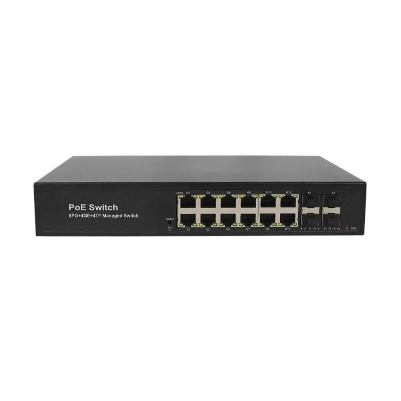 Conmutador PoE administrado L3 con puertos Poe de 8*10/100/1000M y puertos de enlace ascendente RJ45 de 4*1G y puertos SFP+ de 4*10G