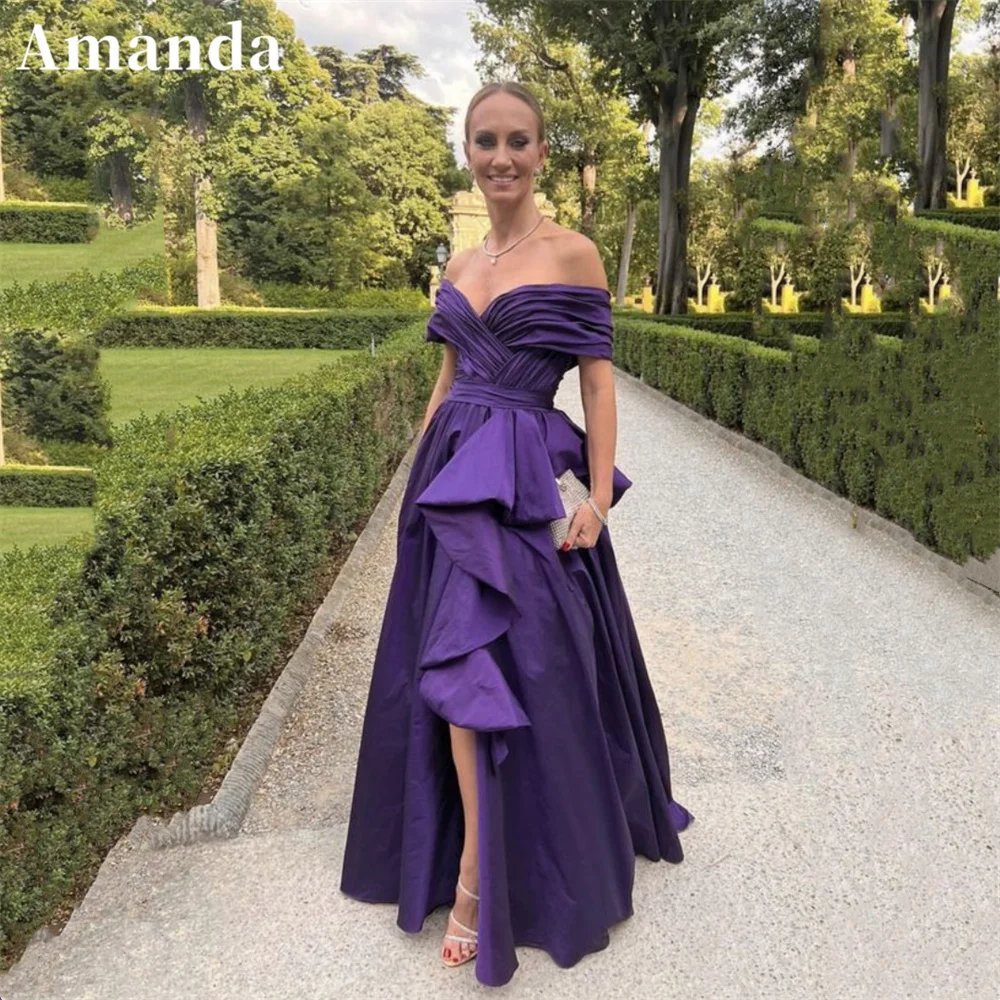 Amanda Purple Heart Shaped Neckline A-line Prom Dress Elegant Off Shoulder فستان حفلات الزفاف Sweetheart Satin vestidos de festa