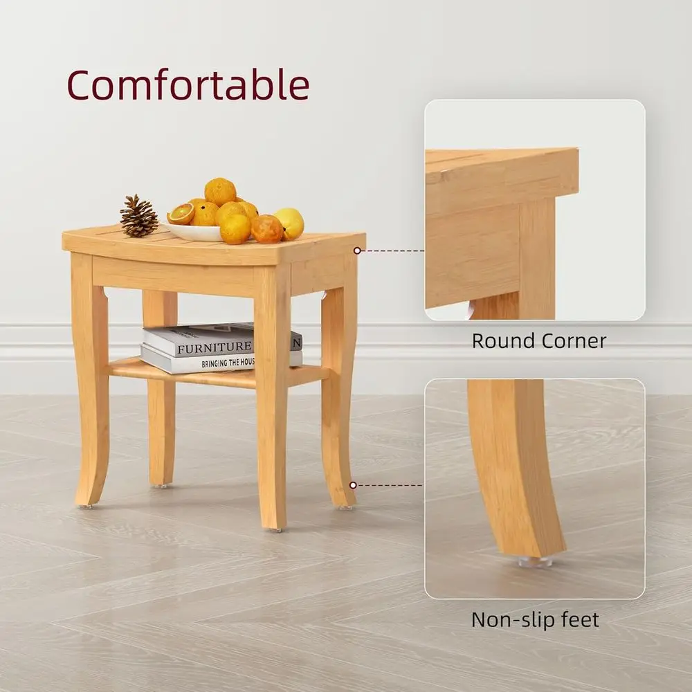 Banco de Chuveiro Estilo Spa em Bambu com Armazenamento para Uso Interno e Externo, Ideal para Adultos e Idosos