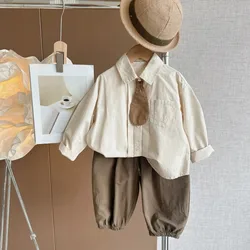 Children's Clothing Set Spring and Autumn New Boys and Babies Fashion Loose Solid Color Long Sleeve Shirt and Pants 2PCS