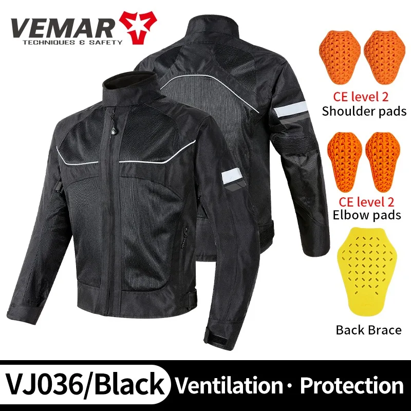 

Vemar Men Motorcycle Jacket Black Summer Breathable Mesh Moto Jacket Protective Gear Motorcycle Coat Motorbike Clothing Jacket