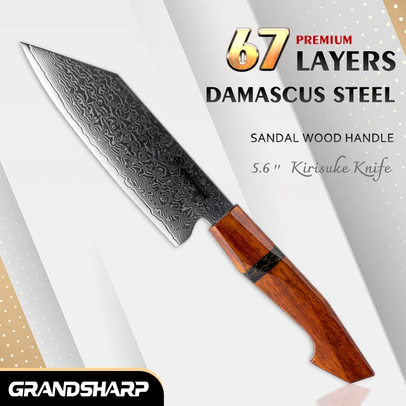 

Grandsharp Professional 5.5 Inch Bunka knife Damascus 67 Layers 10Cr15C0Mov Steel Kitchen Knives For Cutting Vegetables Fruit