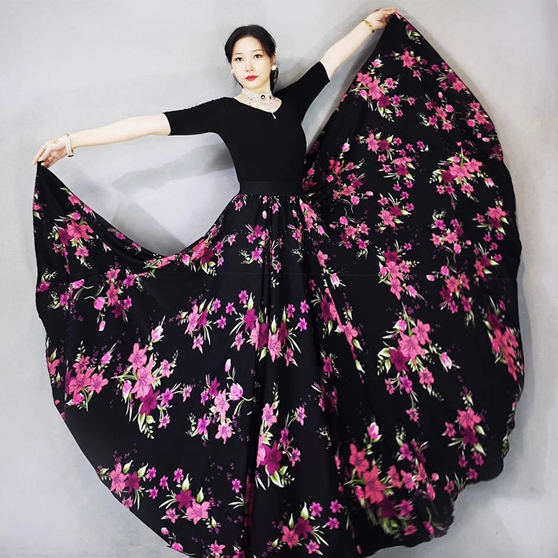 2024 Summer Elegant Long Skirt with Pink Floral Patterns , Skirts Womens , Female Skirt , Women\'s flowy skirtLong Skirt Summer