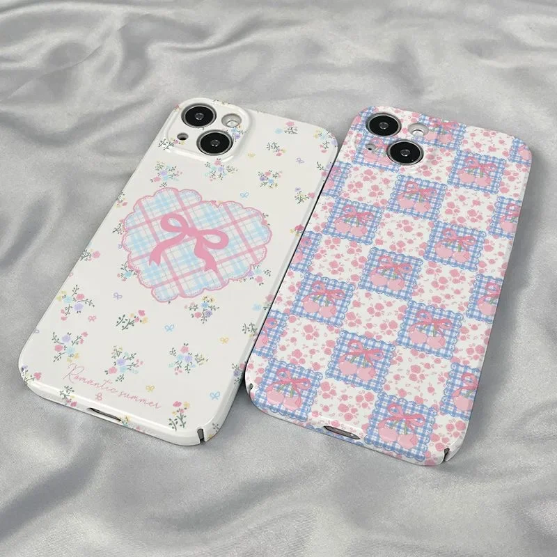 Ins Pink Purple Bow Flower  Case for IPHONE 16 PRO MAX 15 13 14PRO 11 12 13 Mini XR Acrylic Hard Mobile Phone Cases Back Covers