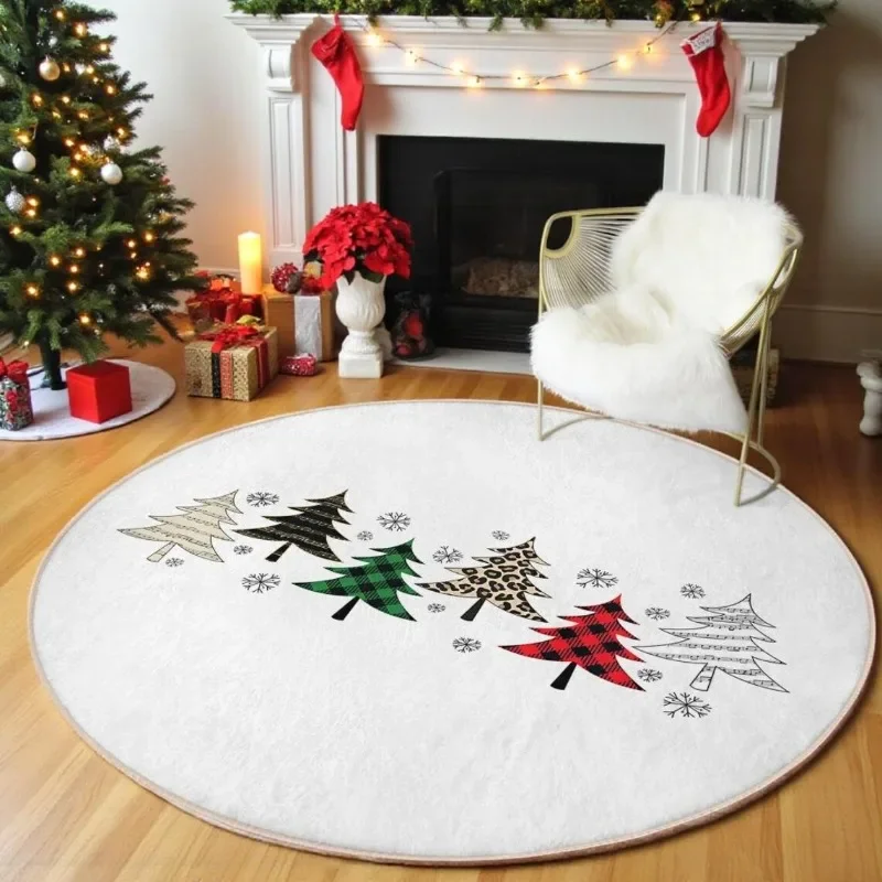 ~O~Print Round Christmas Rug – Festive Red & Green Candle Design for Cozy Living Room Holiday Decor