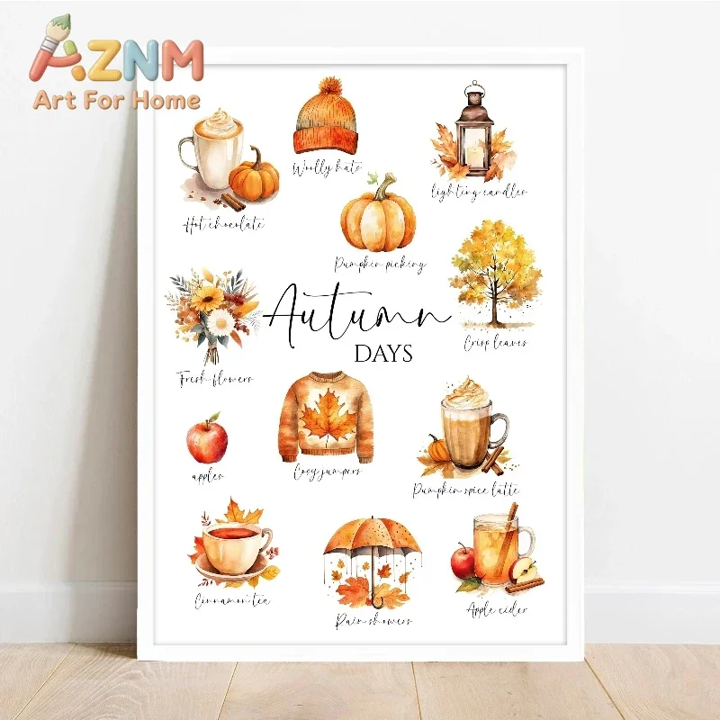 1pc frameless Pumpkin Spice PosterPrint Autumn Home Decor Pumpkin Coffee Latte Poster Seasonal Wall Art Fall Home Decorations Wa