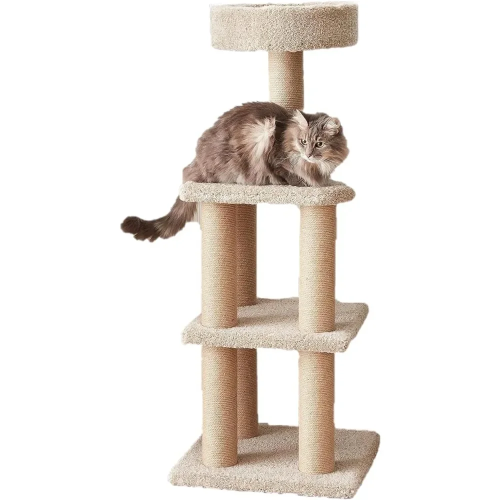 

Cat Tree - Indoor Cat & Kittens Multi-Level Climbing Activity Tower with Scratching Posts, Large (45.9"H) - Beige