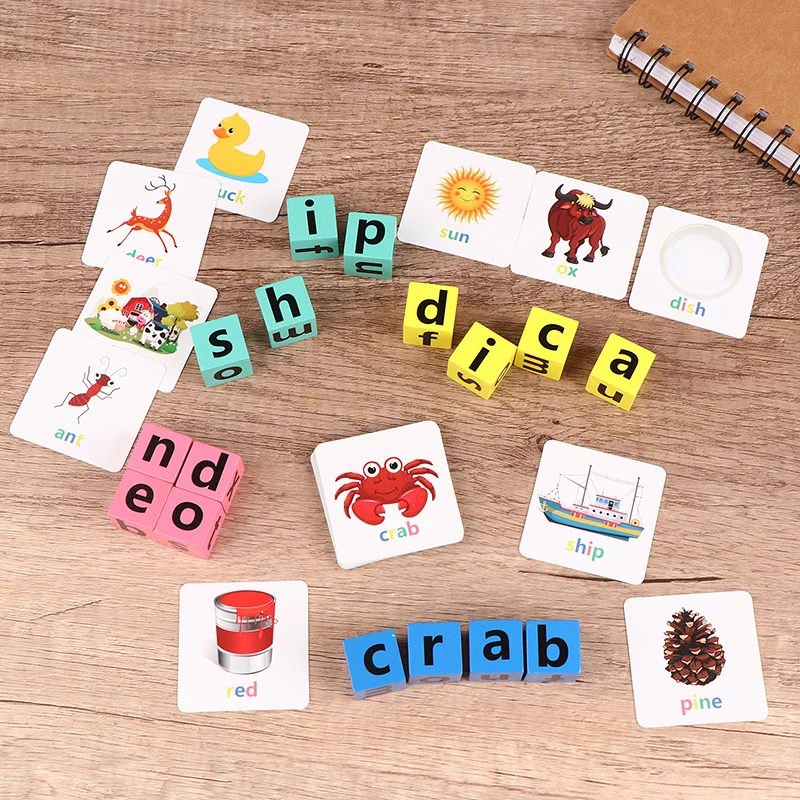 Blocco di ortografia della lettera Montessori giochi divertenti per bambini parole di ortografia apprendimento precoce carte inglesi educative giochi di Puzzle