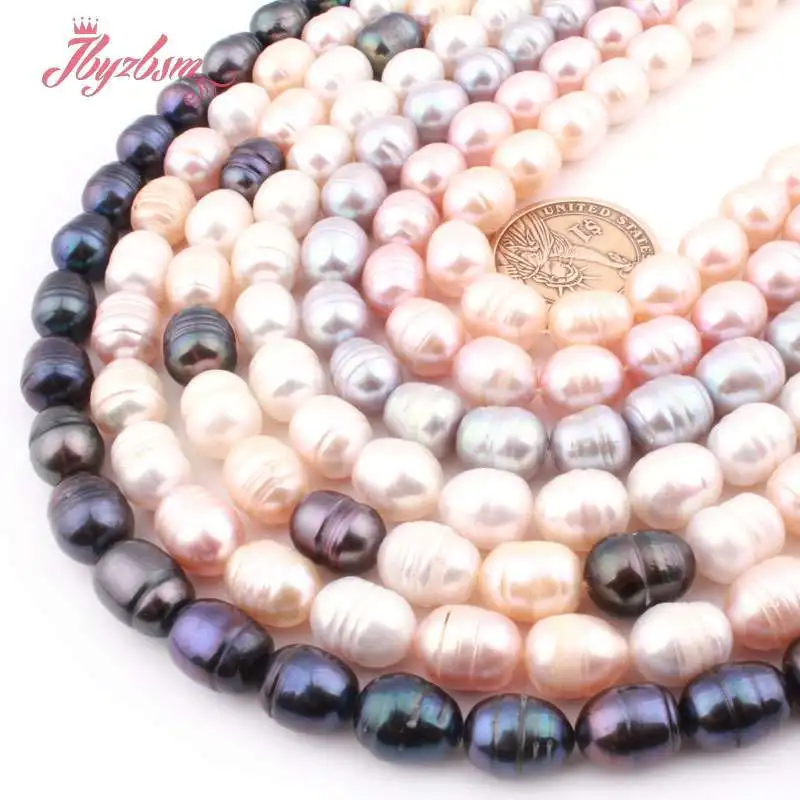 

Oval Natural Freshwater Pearl White Black Purple Beads 15 inches for DIY Classical Necklace Bracelet Jewelry Making 8x10-9x11mm