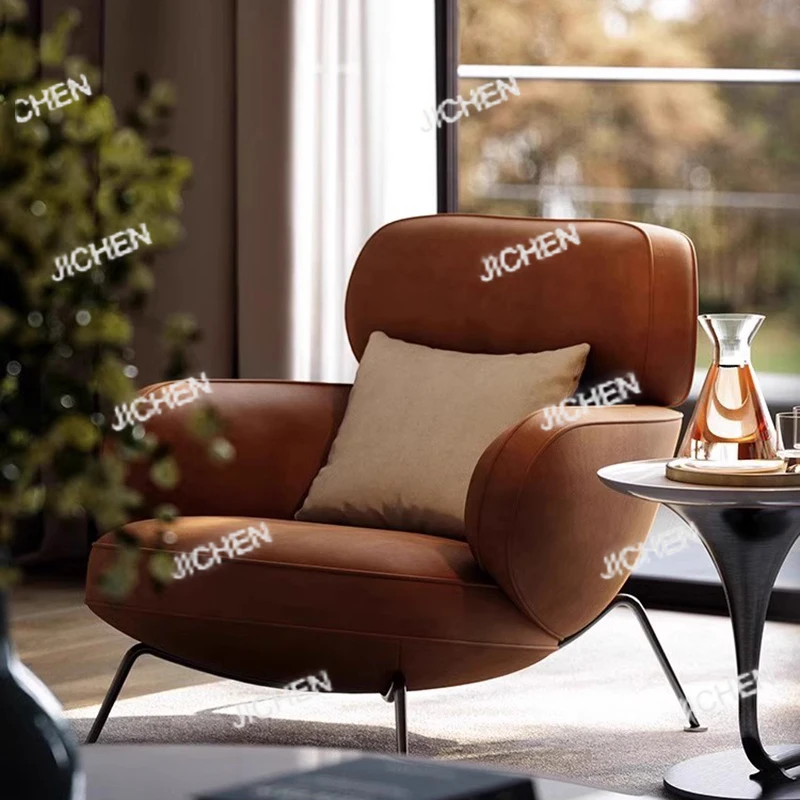 

JC Leather Simple Living Room Chairs Brown Italian Hotel Salon Lounge Chairs Armchair Puffs Designer Fauteuils De Salon