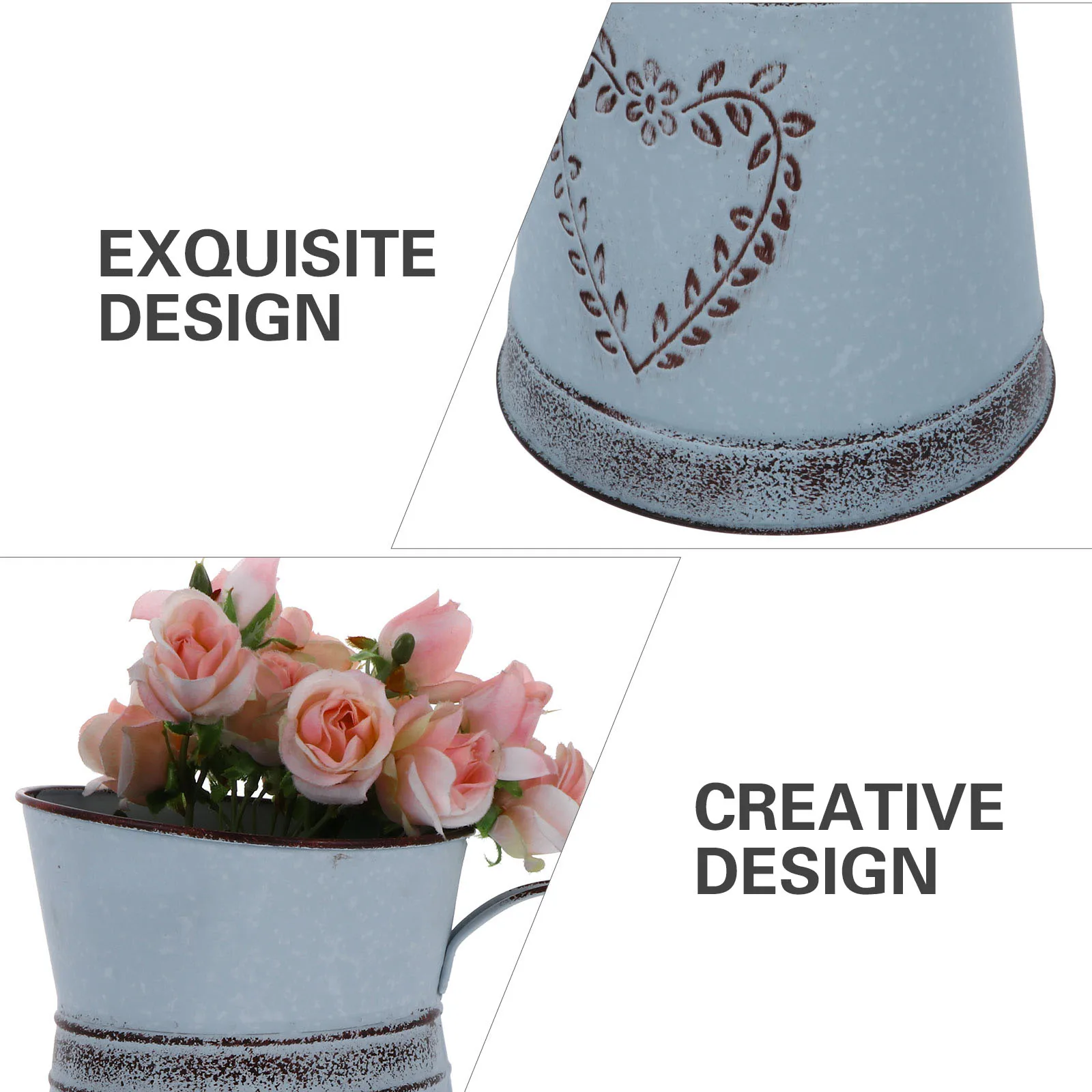 

Plant Pots Heart-shaped Flower Arranging Device Bouquets Bucket Arrangement Grey Vintage Metal