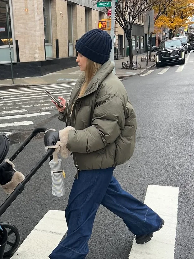 

Retro Women Green Stand Collar Cotton Coat Casual Lapel Full Sleeve Zipper Short Puffer Jacket Lady Winter Daily Street Jackets