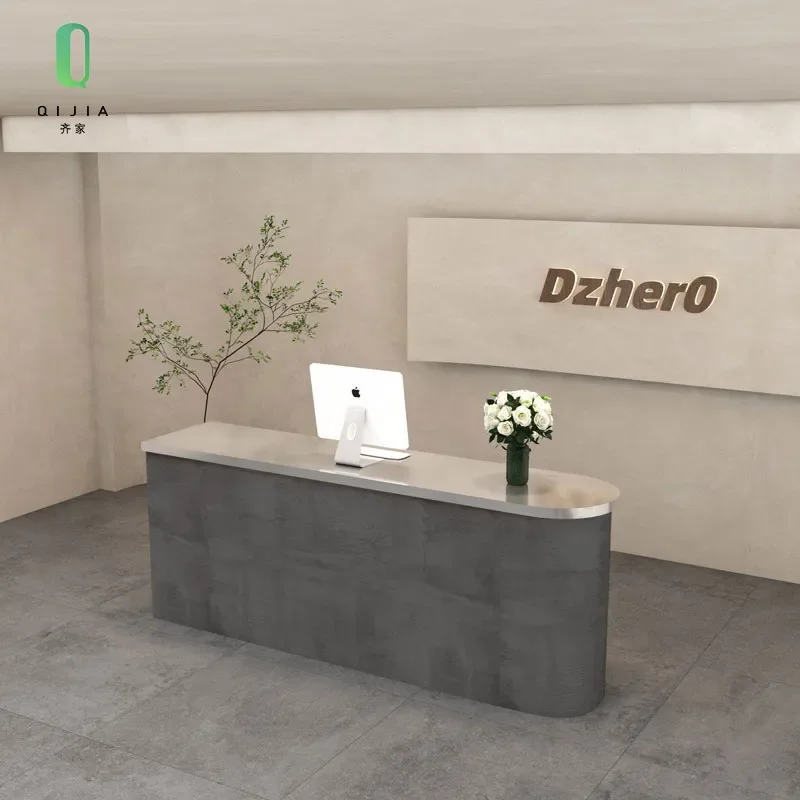 Vintage Nostalgic Stainless Steel Arc Creative Reception Desk for Beauty Salon Barber Shop Bar Checkout Counter