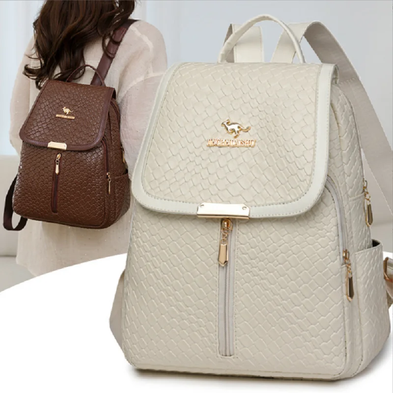 

New Women's Fashion Weaving Leather Travel Backpacks Korean Large Capacity Shoulder Bags Totes School Bag Crossbody Backpack