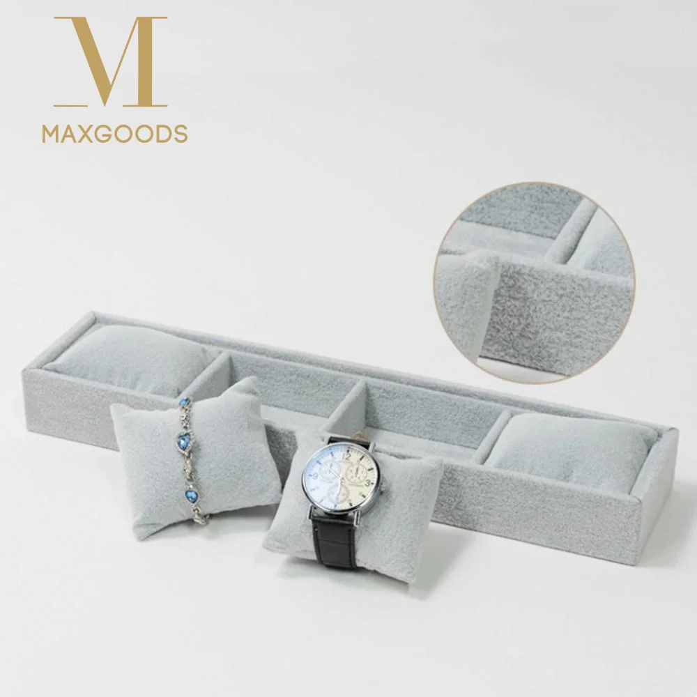 

4 Slots Velvet Jewelry Organizer Bracelet Watch Display with Soft Pillow Jewelry Storage Tray Solid Color Watches Display Holder
