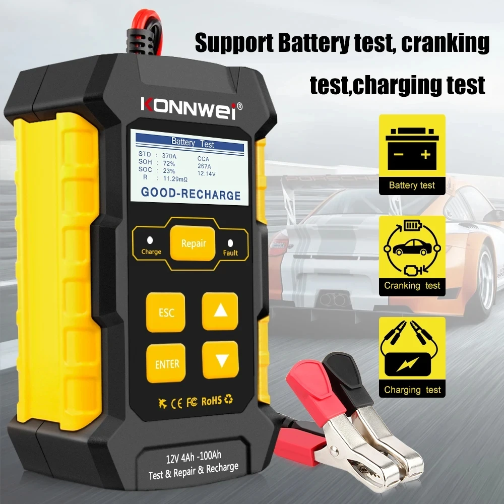 KONNWEI KW510 12V Car Battery Tester Full Automatic Auto Battery Analyzer 5A Gel Battery Charger Wet Dry Lead Acid Repair Tools