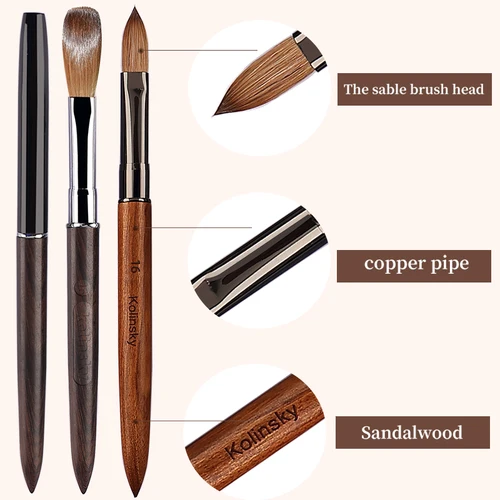 Imagen 2 del producto 100% pinceles para decoración de uñas tallados en cristal Kolinsky puro, mango de sándalo púrpura, herramientas profesionales para uñas para principiantes Sizes2-18