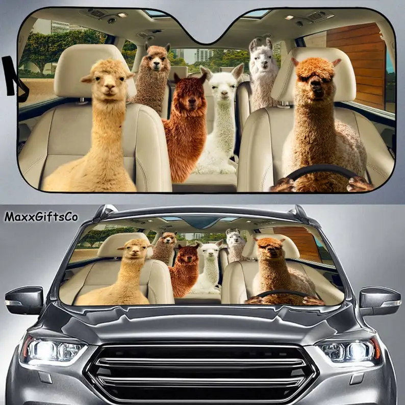 ALPACA Car Sun Shade, ALPACA Windshield, ALPACA Family Sunshade, Car Accessories, Car Decoration, Gift For Dad, Mom