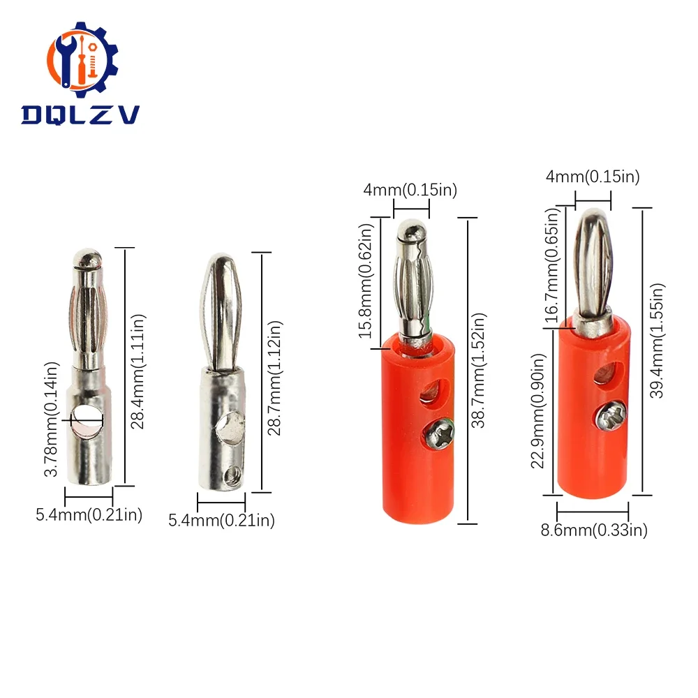 10PCS Audio Speaker Screw Banana Gold Plate Plugs Connectors 4MM Black Red