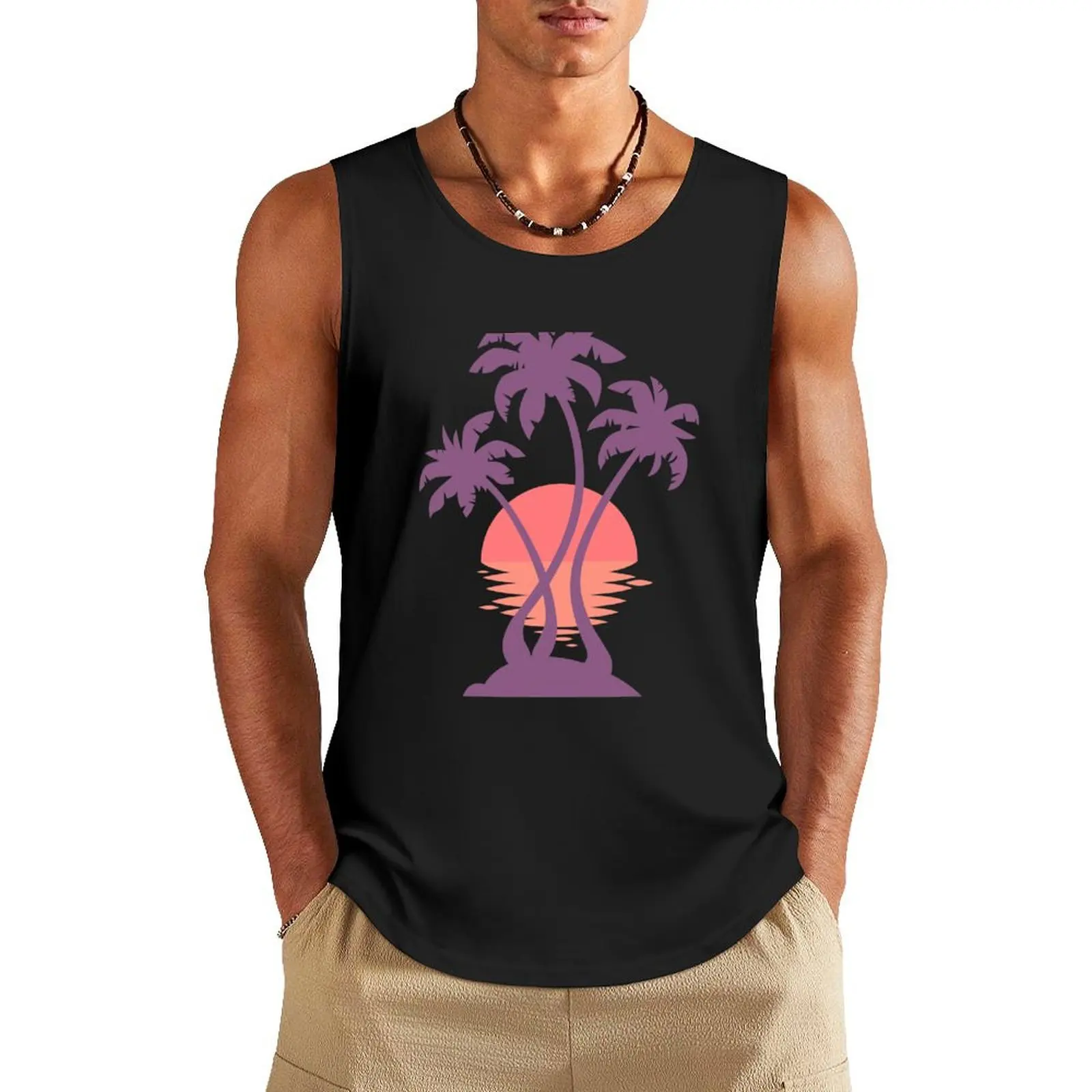 

3 Palm Sunset Tank Top Men's gym clothing Men's tops Men's sports t-shirt