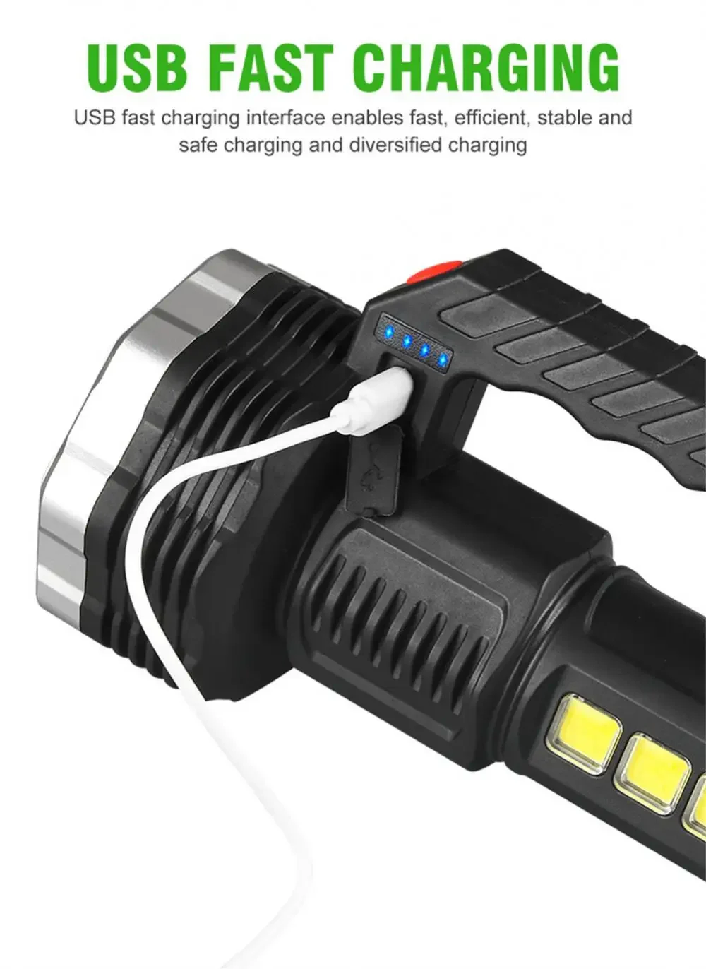 High Power 13 LED+COB Flashlight Powerful USB Rechargeable Torch Handheld Portable Emergency Light 4 Lighting Modes Flashlights