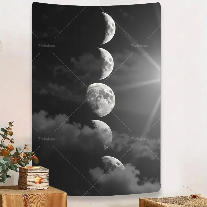 

1шт настенный гобелен "Мнохромный гобелен с фазами Луны" - современный небесный настенный художественный декор"