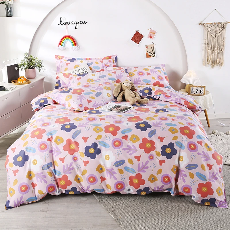 

Colorful Flowers Duvet Cover Set Teens Boys Girls Queen King Bedding Set Skin-friendly Breathable Cotton Quilt Cover Pillowcases