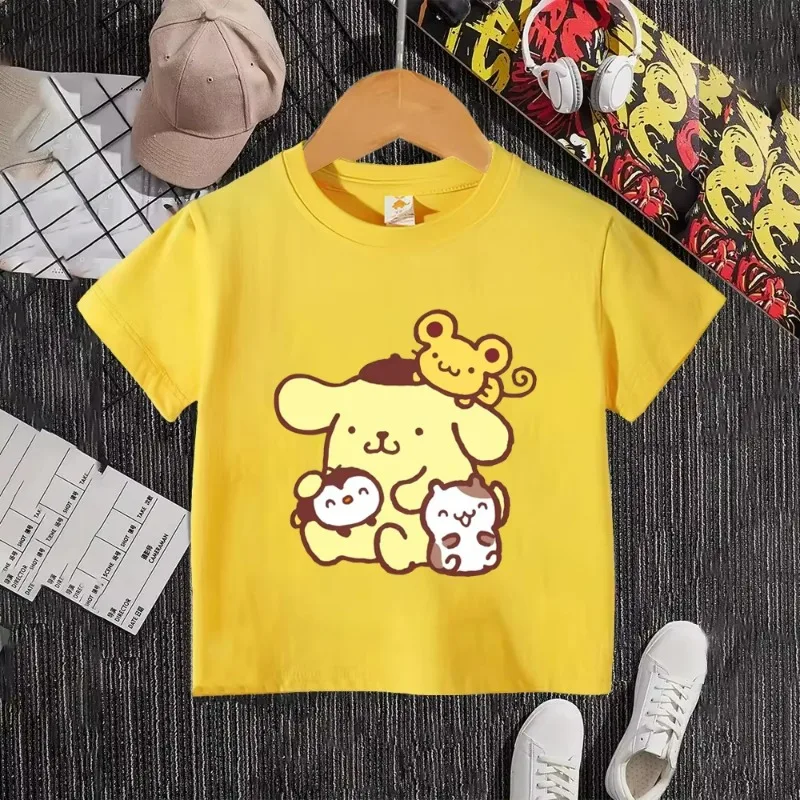 

Лето 2022, детская футболка с помпонами и короткими рукавами для мальчиков и девочек, детские футболки из 100% хлопка, детская одежда с героями мультфильмов аниме, топ