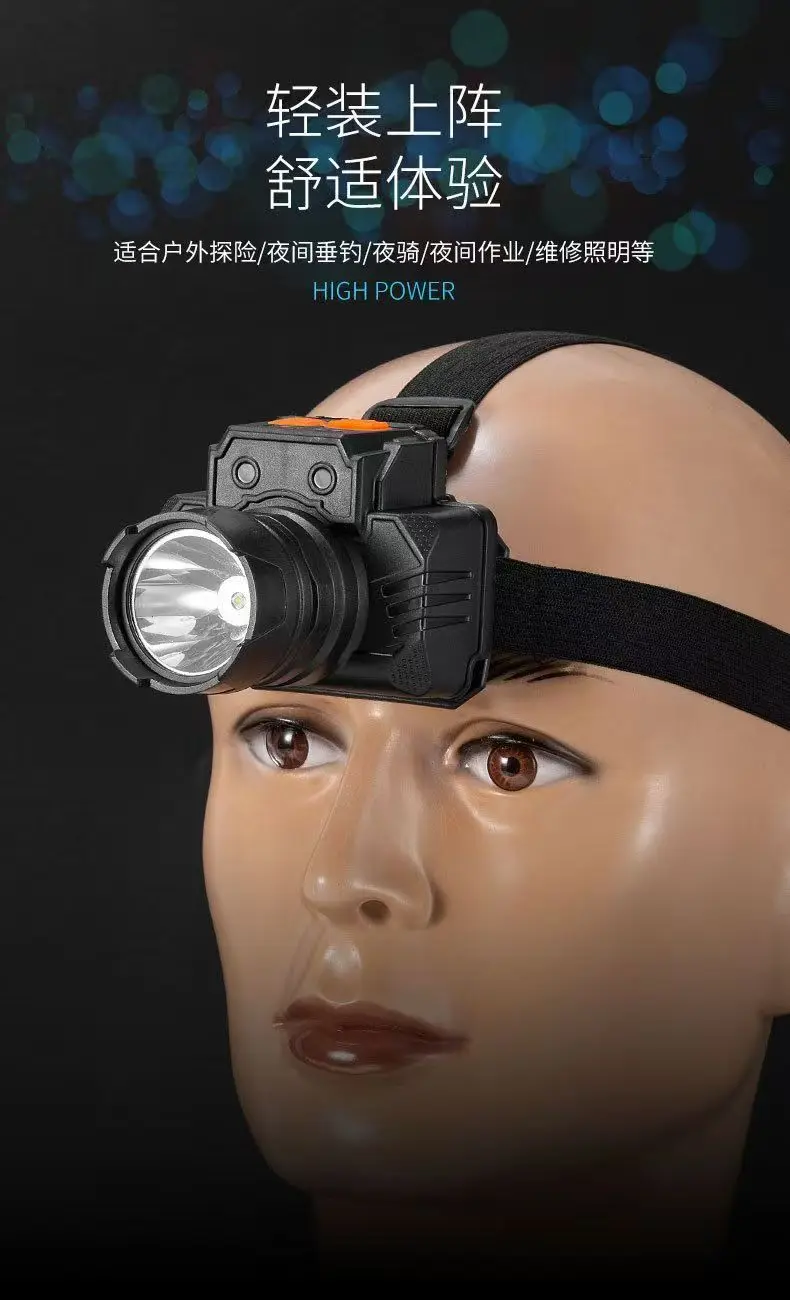 Super bright LED headlight, fishing headlight, portable handheld flashlight, ZOOM sensor, rechargeable, waterproof, suitable for