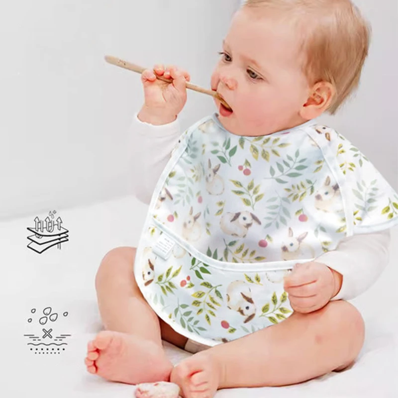 

Детские водонепроницаемые нагрудники с милым мультяшным принтом для мальчиков и девочек, фартук с короткими рукавами, ткань для кормления отрыжкой и карманом, детское полотенце со слюной