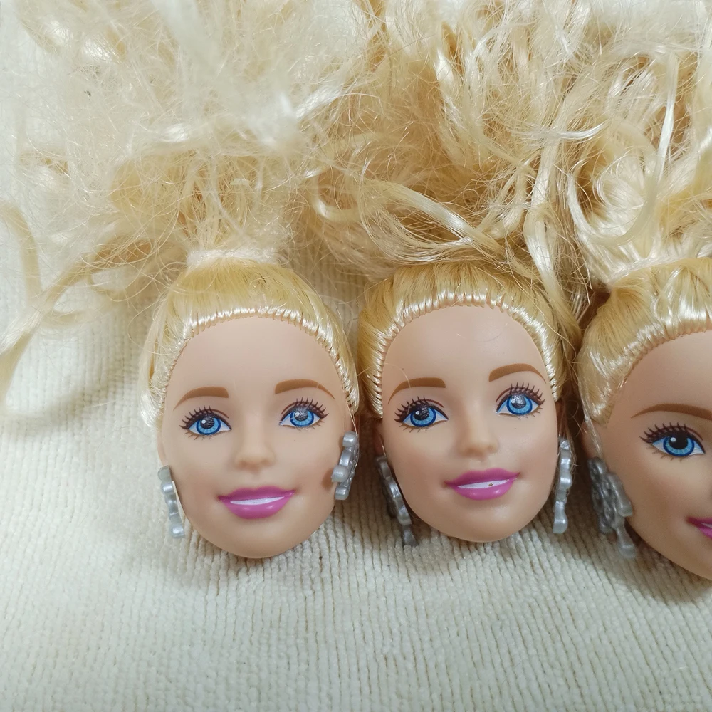 B20-B Wholesale 5pcs European Beauty1/6 OOAK NUDE Eardrop Doll Head Mussed White Curly Hair for DIY Soft PVC Head