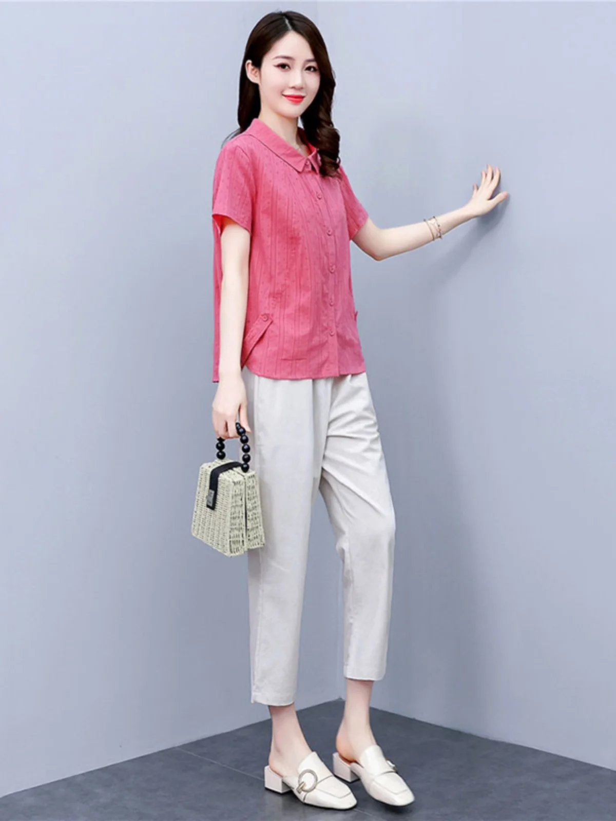 

2025 Women Casual Outfits Fashion Lapel Collar Button Shirt & Long Pants Suits Elegant Long Sleeve Solid Loose 2Pc Sets Wh18