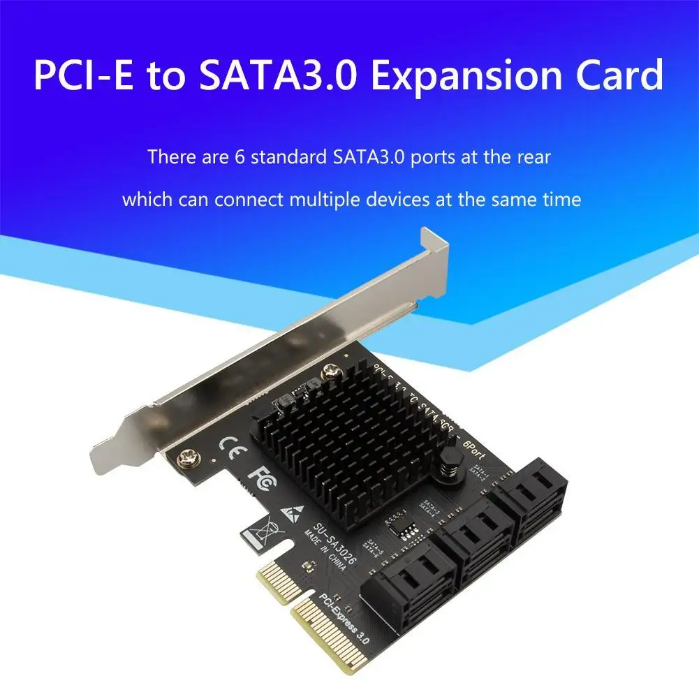 6Gbps Expansion Card SATA PCIe Adapter 6 Ports SATA III to PCI Express 3.0 4X Controller Expansion Card Compatible for PCI-E X8