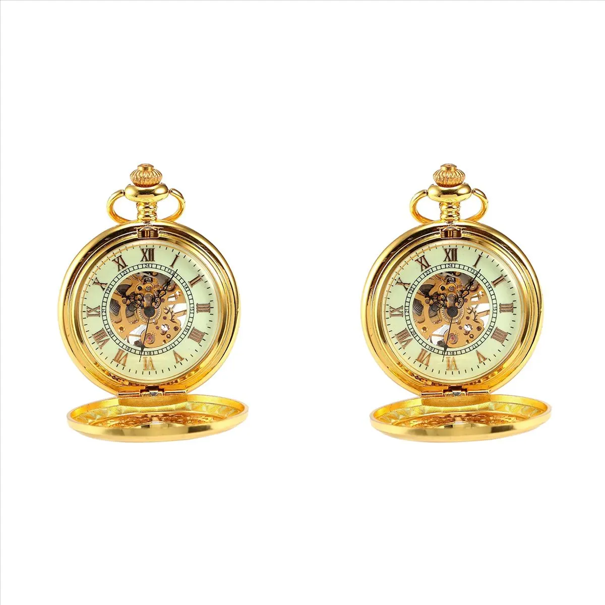 【HOME-TOOLS!】2X Luxury Golden Luminous Mechanical Pocket Watch